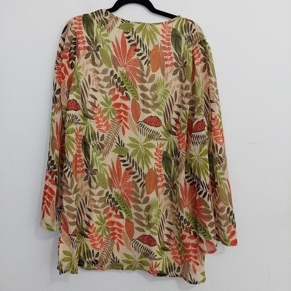 Santé Womens Fall Leaves Print Jeweled V-Neck Tunic Top Plus Size 2X Long Sleeve - Picture 9 of 10